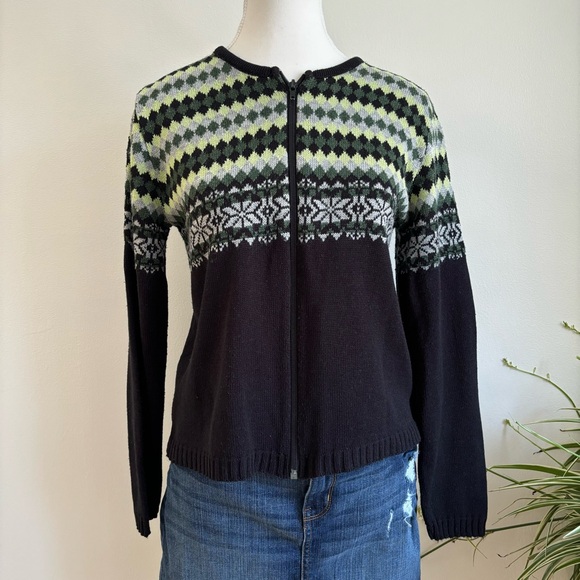 vintage green and black snowflake knit cardigan - Picture 5 of 9